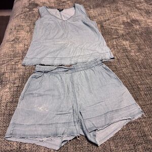 Joe Fresh Women’s Distressed Light Denim Cotton-blend Short Set - Size M